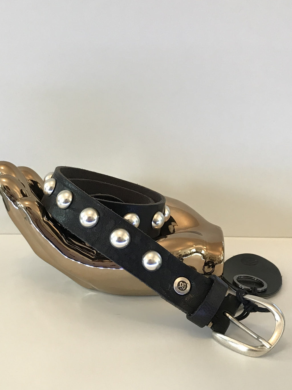 B Belt Black with silver dome studs
