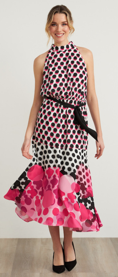 212210 Dress black pink dot dress