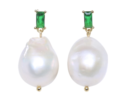 Baroque Pearl & Green cz drop