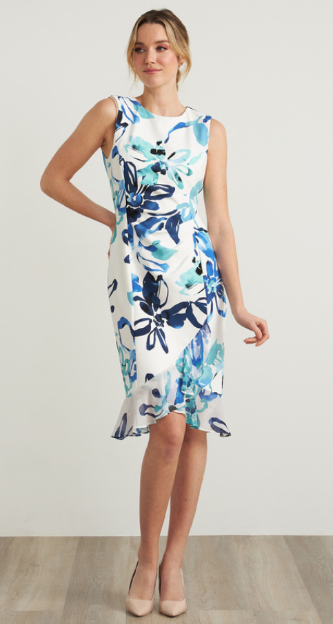 Floral print dress in white / blue 212193