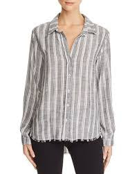 Frayed Hem Button Stripe Shirt L